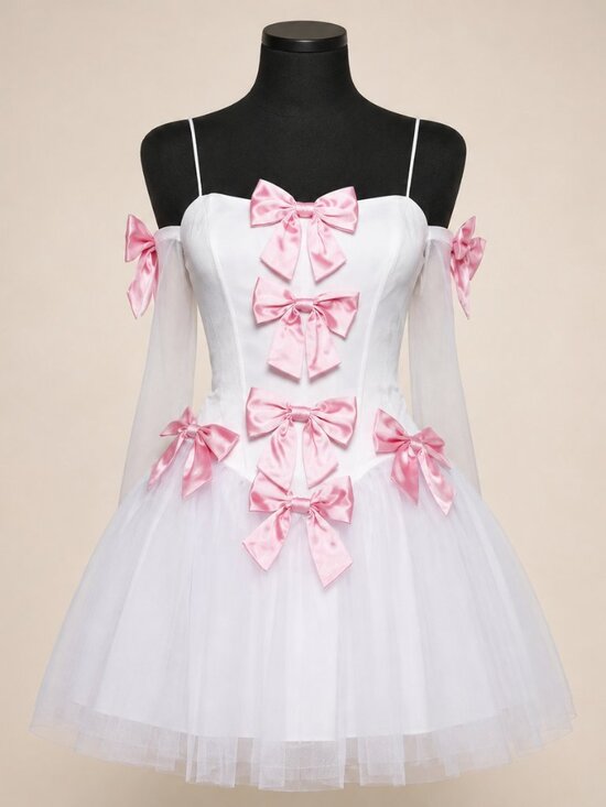 Dolls Kill Dresses & Skirts - Dolls Kill Another Dance White Corset Mini Dress w/ Pink Bows XXL New w/ Gloves